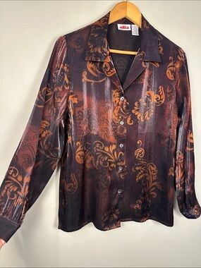Vintage Rayon blend Alia button down blouse Whimsigoth dark romantic officecore